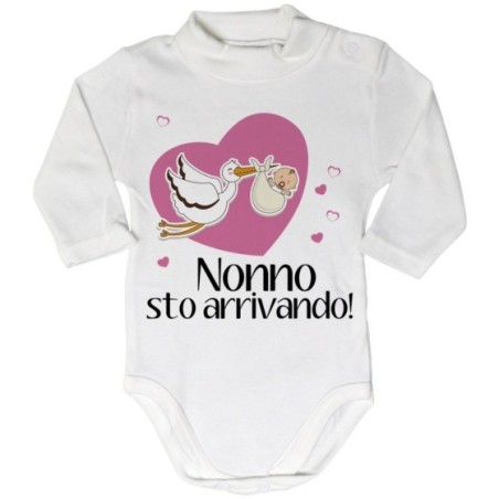 Body lupetto neonato nonno nonni sto arrivando con cicogna e cuoricini Per i nonni