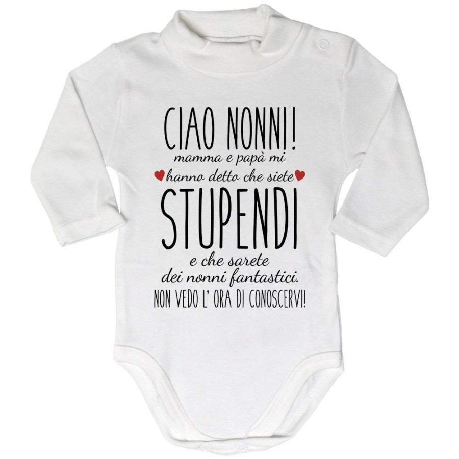 Body lupetto nonni mamma papà mi hanno detto che siete stupendi non vedo l'ora di conoscervi Per i nonni