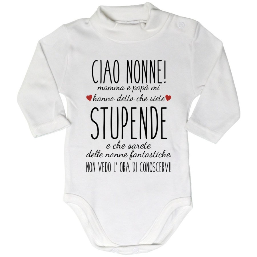 Body lupetto nonni mamma papà mi hanno detto che siete stupendi non vedo l'ora di conoscervi Per i nonni