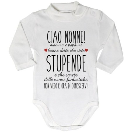 Body lupetto nonni mamma papà mi hanno detto che siete stupendi non vedo l'ora di conoscervi Per i nonni