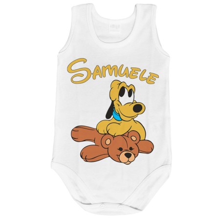 Body neonato personalizzato con nome pluto con orsetto