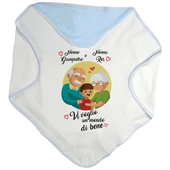 Accappatoio neonato personalizzato con nomi dei nonni vi voglio un mondo di bene Per i nonni