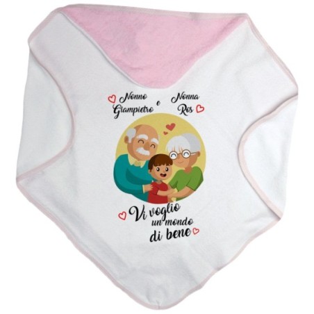 Accappatoio neonato personalizzato con nomi dei nonni vi voglio un mondo di bene Per i nonni