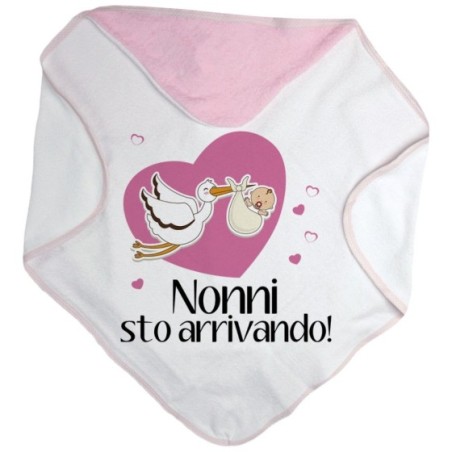Accappatoio neonato nonno nonni sto arrivando con cicogna...