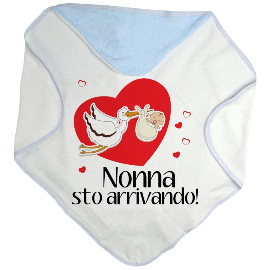 Accappatoio neonato nonno nonni sto arrivando con cicogna e cuoricini Per i nonni