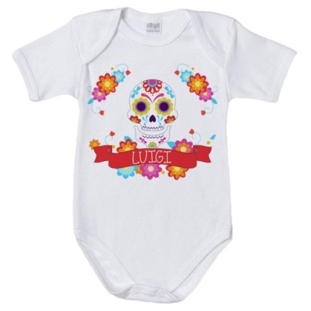 Body neonato personalizzato con nome flower skull
