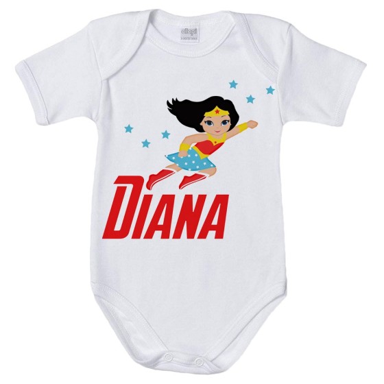 Body neonata personalizzato con nome baby wonder woman Cartoon