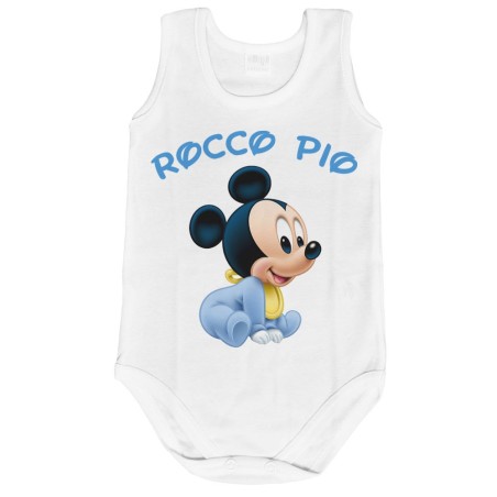 Body neonato personalizzato con nome baby topolino seduto