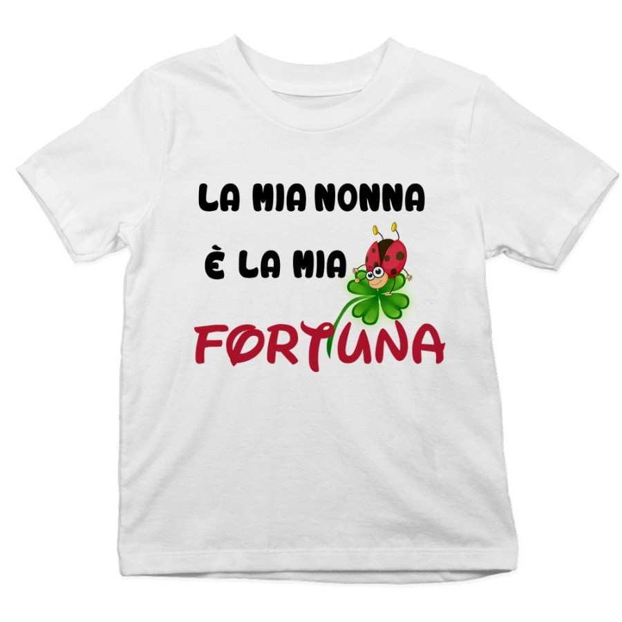 T-shirt bambino il mio nonno i miei nonni sono la mia fortuna con coccinella Per i nonni