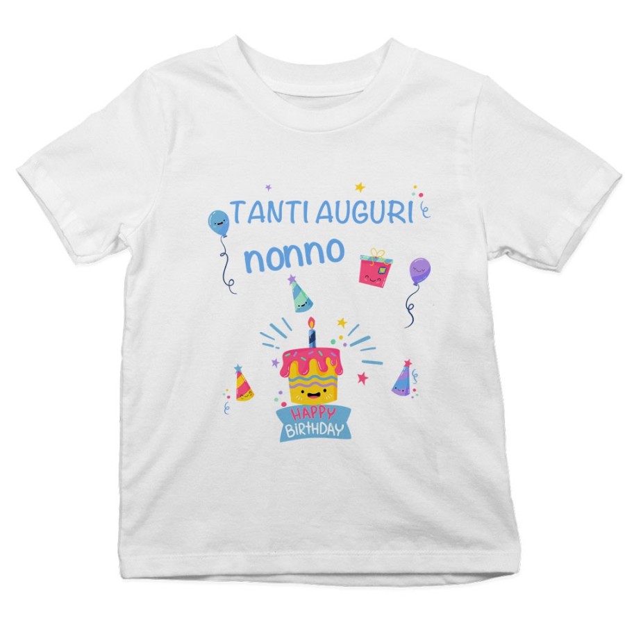 T-shirt bambino personalizzabile con nome tanti auguri nonno nonna con palloncini Per i nonni