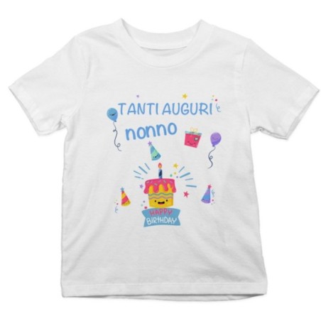 T-shirt bambino personalizzabile con nome tanti auguri nonno nonna con palloncini Per i nonni