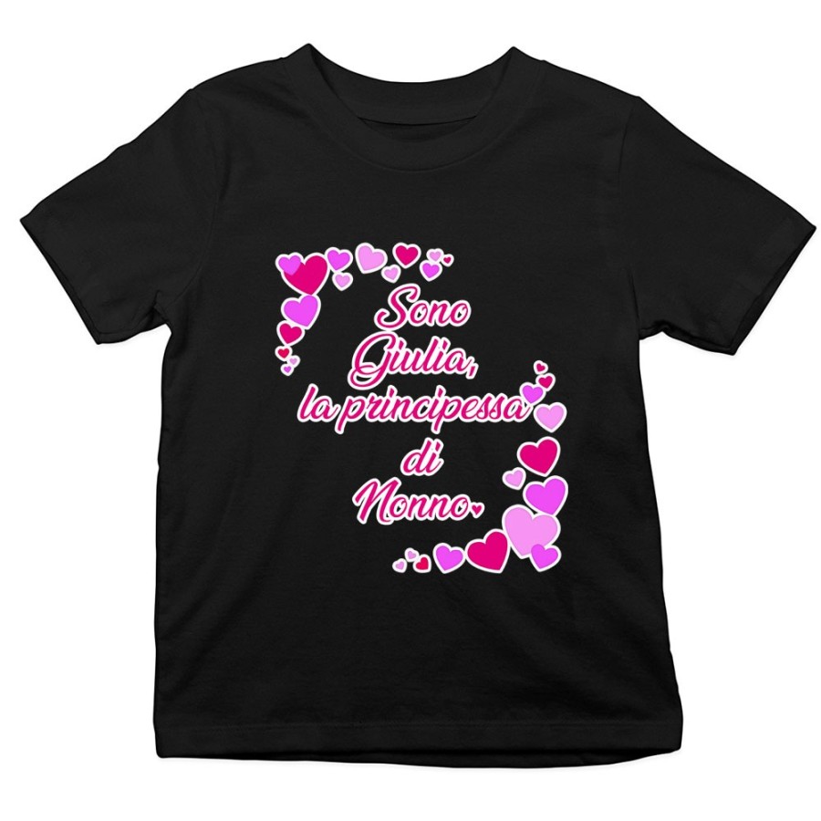T-shirt bambino personalizzata con nome e tanti cuori sono la principessa di nonno dei nonni Per i nonni
