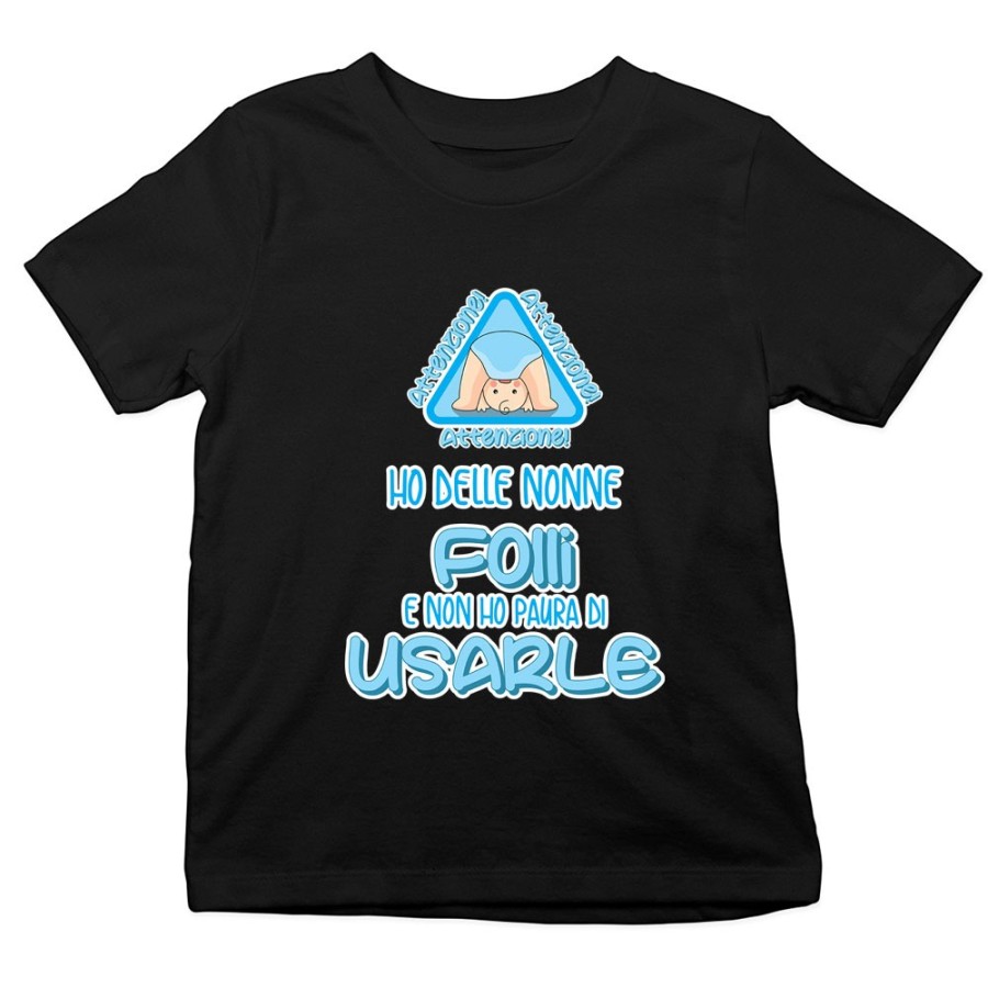 T-shirt bambino personalizzabile attenzione ho un nonno dei nonni folle folli non ho paura di usarlo usarli Per i nonni
