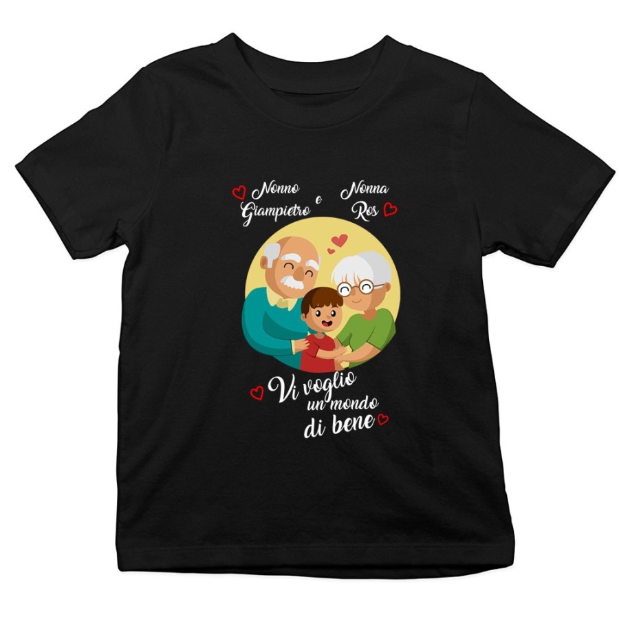T-shirt bambino personalizzata con nomi dei nonni vi voglio un mondo di bene Per i nonni