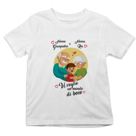 T-shirt bambino personalizzata con nomi dei nonni vi voglio un mondo di bene Per i nonni