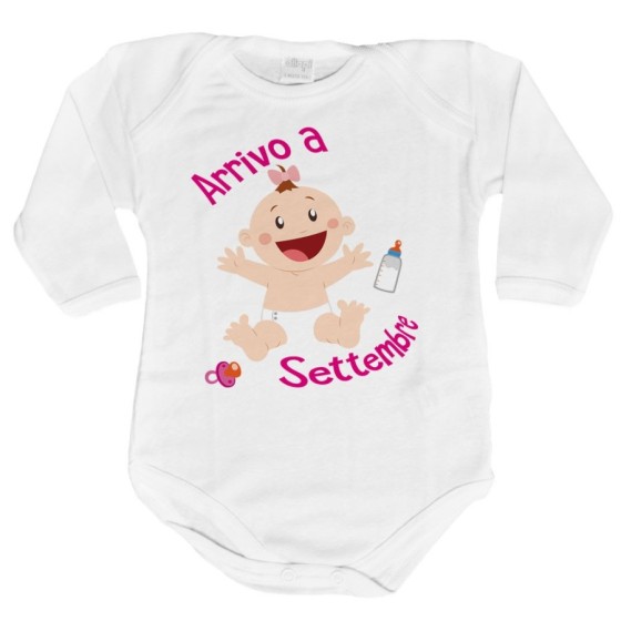 Body neonato personalizzato con mese bimbo bimba arriva a Divertenti