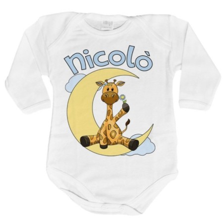 Body neonato personalizzato con nome giraffa sulla luna