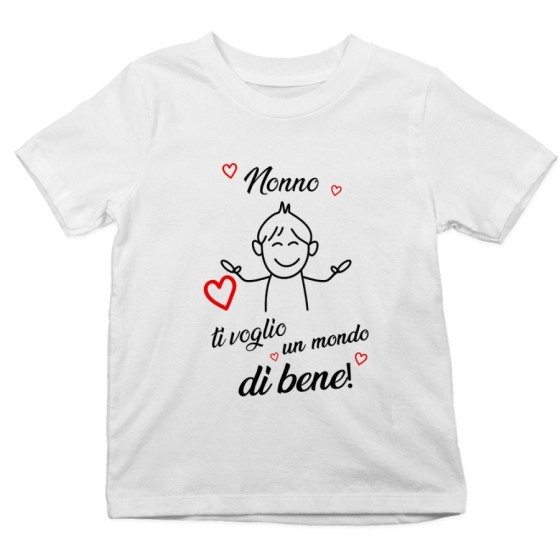 T-shirt bambino nonno nonni ti voglio vi voglio un mondo di bene Per i nonni