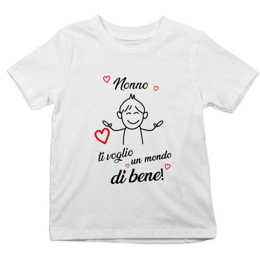 T-shirt bambino nonno nonni ti voglio vi voglio un mondo di bene Per i nonni
