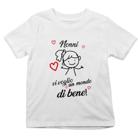 T-shirt bambino nonno nonni ti voglio vi voglio un mondo di bene Per i nonni