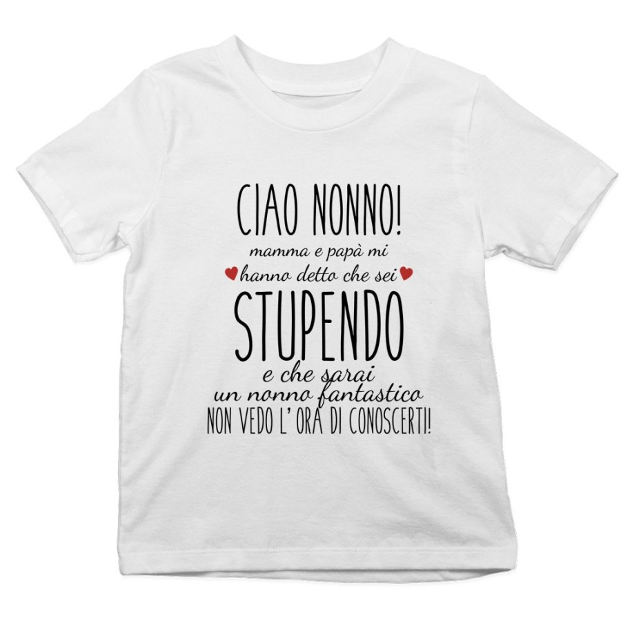 T-shirt bambino nonni mamma papà mi hanno detto che siete stupendi non vedo l'ora di conoscervi Per i nonni
