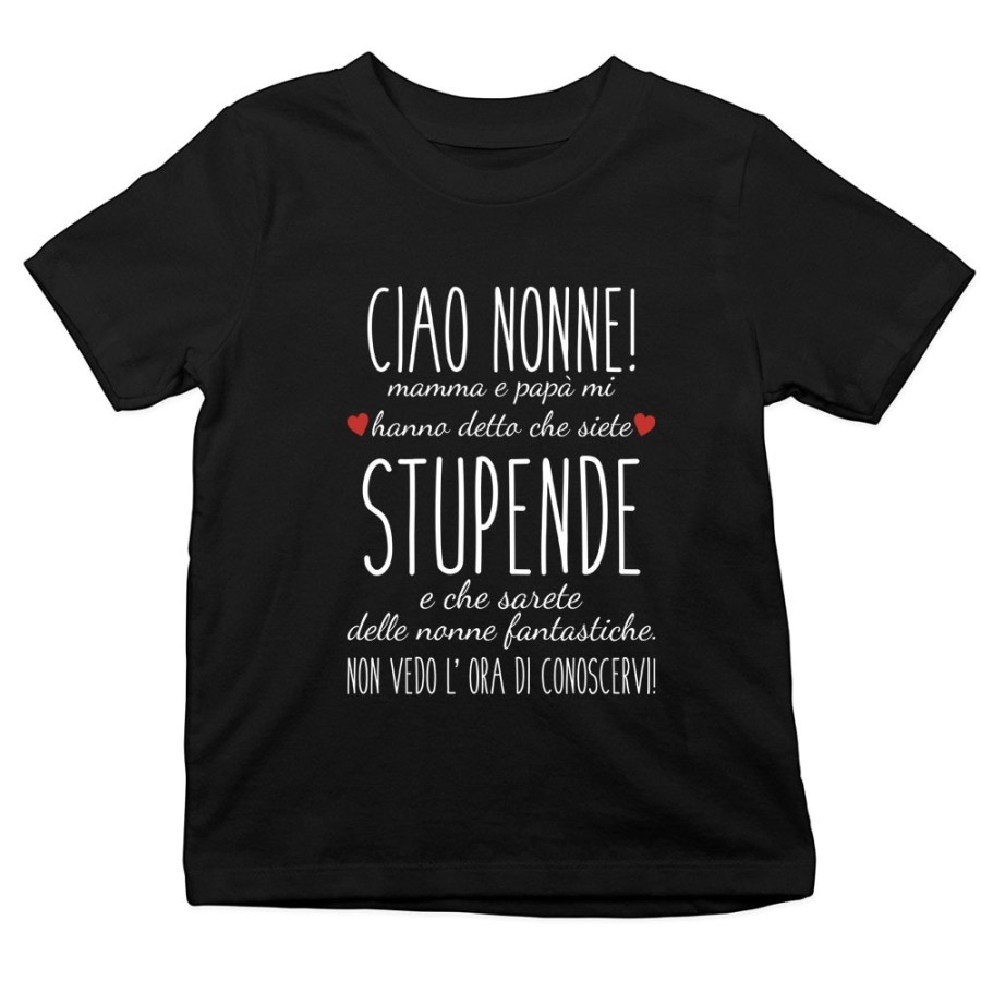 T-shirt bambino nonni mamma papà mi hanno detto che siete stupendi non vedo l'ora di conoscervi Per i nonni