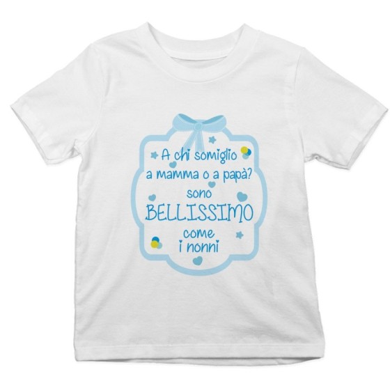 T-shirt bambino personalizzabile a chi somiglio a mamma o papà? sono bellissimo nonno Per i nonni