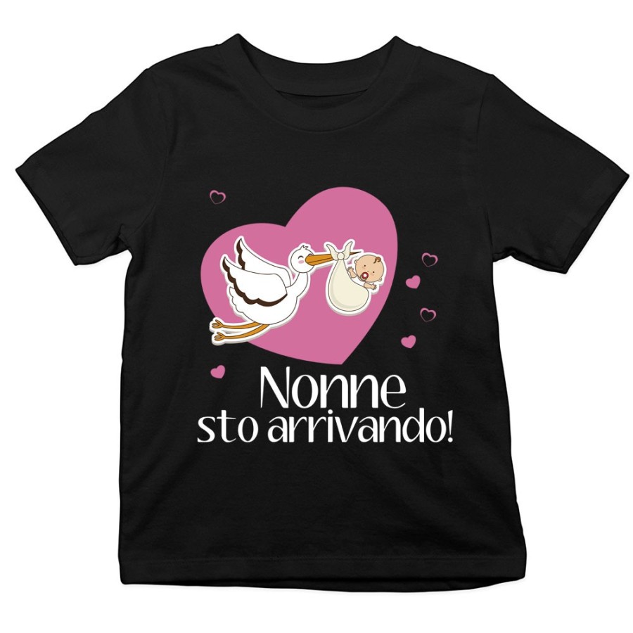 T-shirt bambino nonno nonni sto arrivando con cicogna e cuoricini Per i nonni