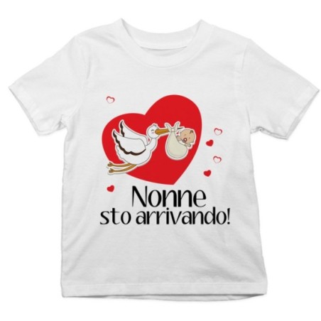 T-shirt bambino nonno nonni sto arrivando con cicogna e cuoricini Per i nonni