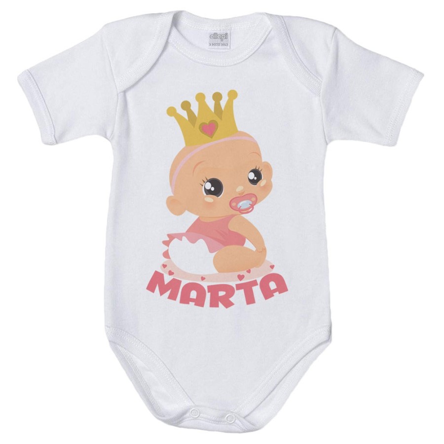 Body neonato personalizzato con nome bambino bambina con corona Divertenti