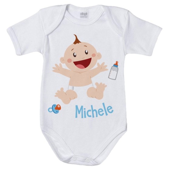 Body neonato personalizzato con nome bimbo con ciuccio e biberon Divertenti