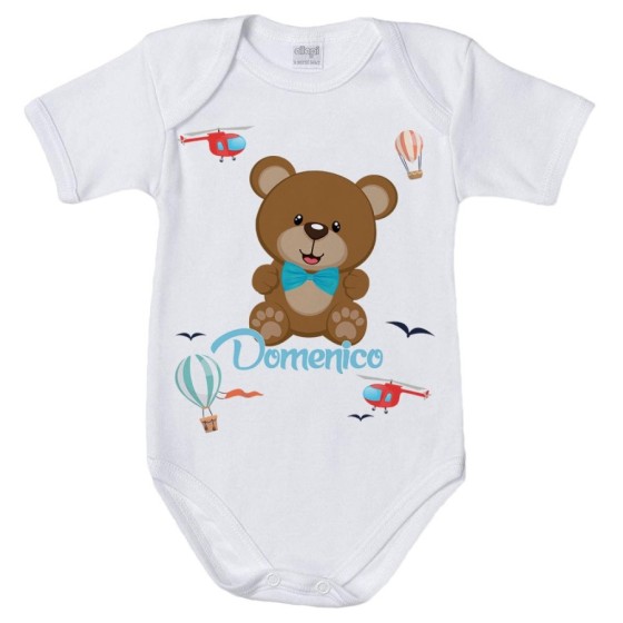 Body neonato personalizzato con nome orsetto e mongolfiere Divertenti