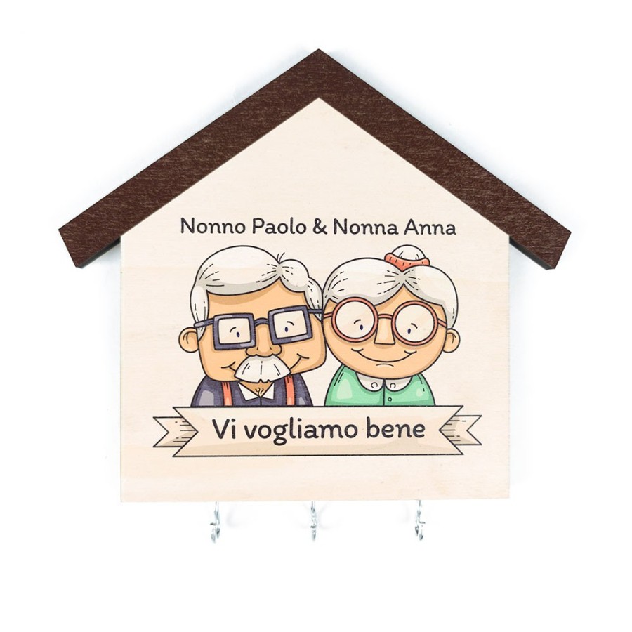 Appendichiavi da parete in legno personalizzato con nome nonni vi vogliamo bene Per i nonni