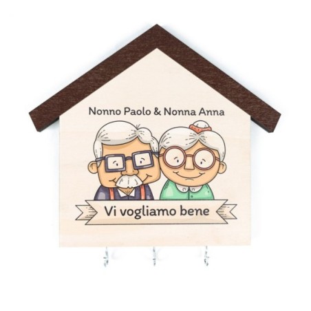 Appendichiavi da parete in legno personalizzato con nome nonni vi vogliamo bene Per i nonni