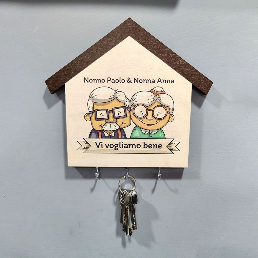 Appendichiavi da parete in legno personalizzato con nome nonni vi vogliamo bene Per i nonni