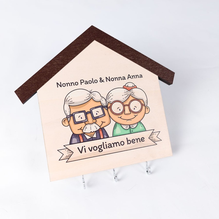 Appendichiavi da parete in legno personalizzato con nome nonni vi vogliamo bene Per i nonni