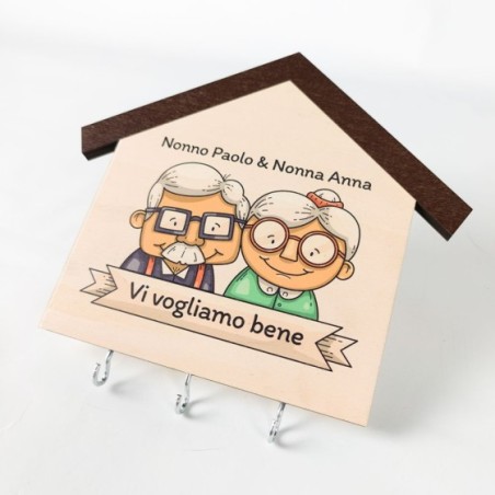 Appendichiavi da parete in legno personalizzato con nome nonni vi vogliamo bene Per i nonni