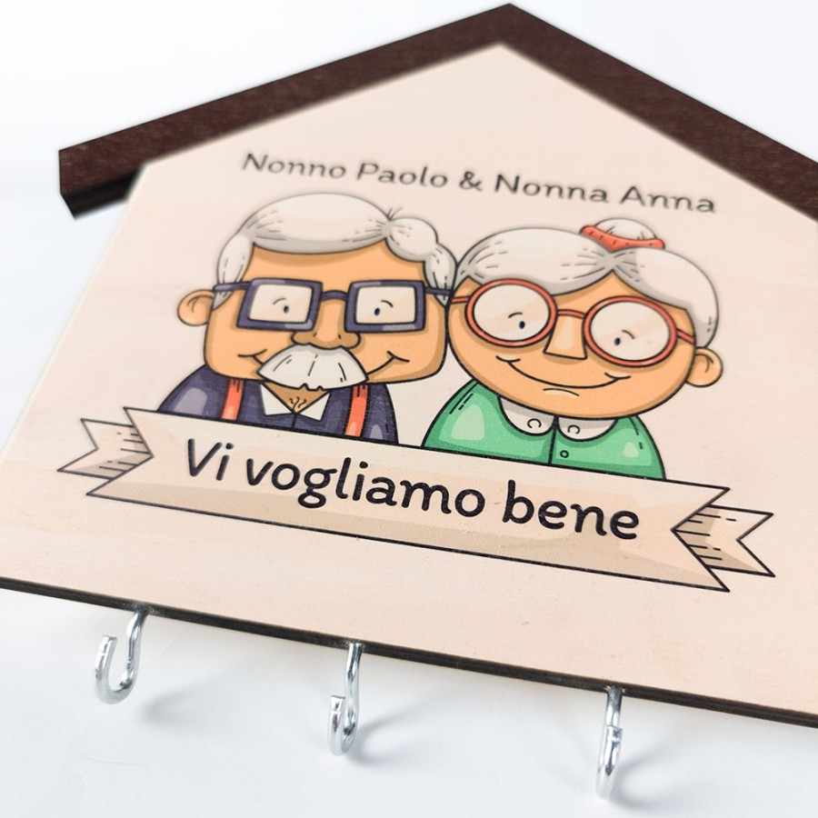 Appendichiavi da parete in legno personalizzato con nome nonni vi vogliamo bene Per i nonni