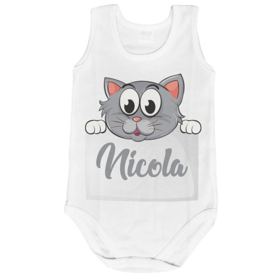 Body neonato personalizzato con nome baby gattino Divertenti