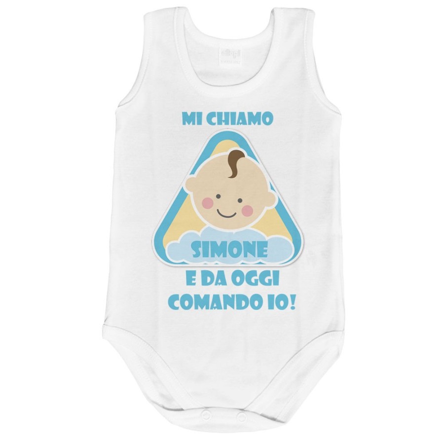 Body neonato personalizzato con nome eccomi e da oggi comando io Divertenti