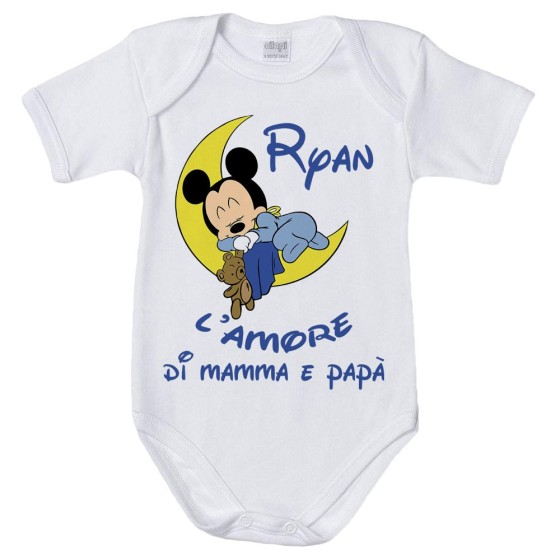 Body neonato personalizzato con nome baby topolino sleeping l'amore di mamma e papà Cartoon