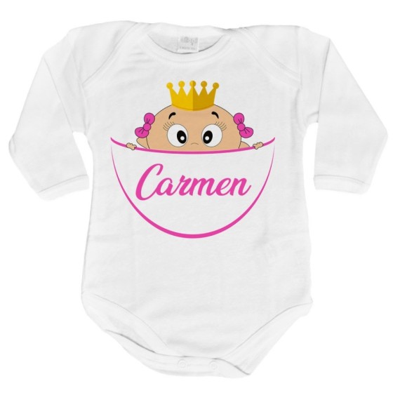 Body neonato personalizzato con nome bimbo bimba con la corona esce dalla tasca Divertenti