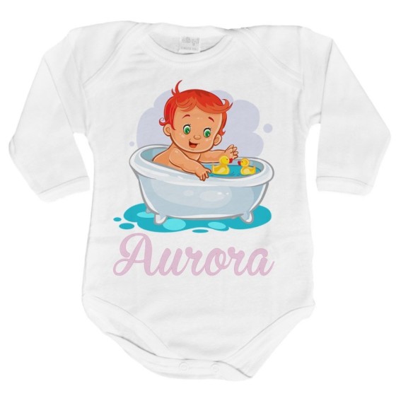 Body neonata personalizzato con nome bimba con paperelle Divertenti