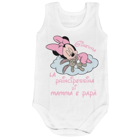 Body neonata personalizzato con nome baby minnie principessina di mamma e papà Cartoon
