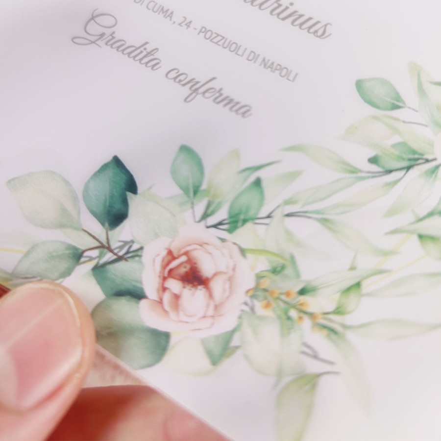 Invito matrimonio rose gialle e rosso chiaro con poligoni effetto oro in pvc riciclato Sposi