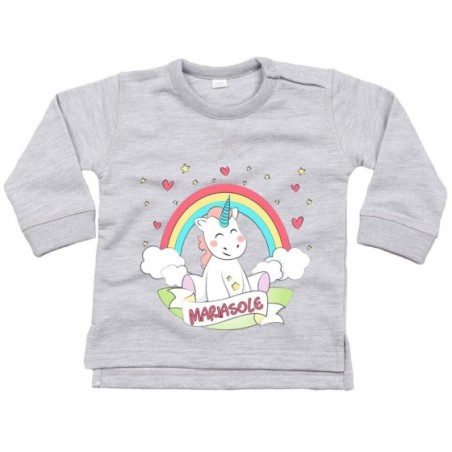 Felpa neonato personalizzata con nome piccolo unicorno