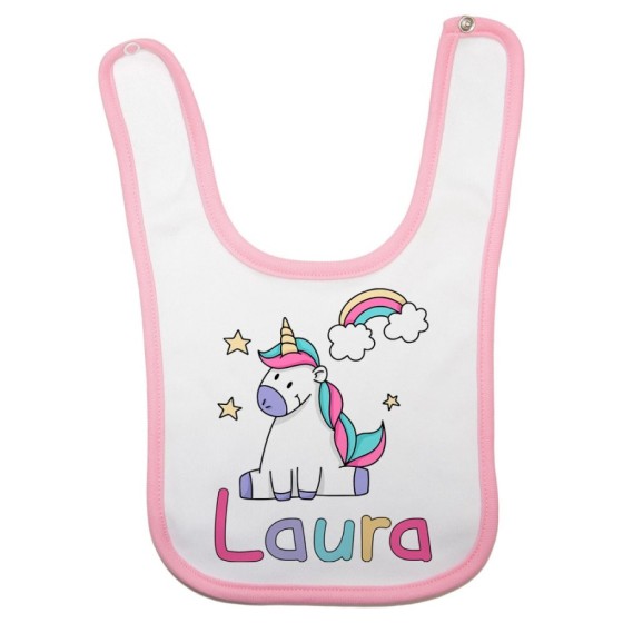 Bavaglino neonato personalizzato con nome unicorno con arcobaleno e stelle Unicorni