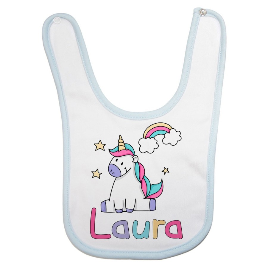 Bavaglino neonato personalizzato con nome unicorno con arcobaleno e stelle Unicorni