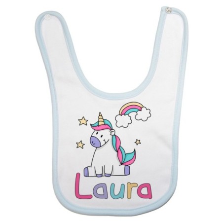 Bavaglino neonato personalizzato con nome unicorno con arcobaleno e stelle Unicorni