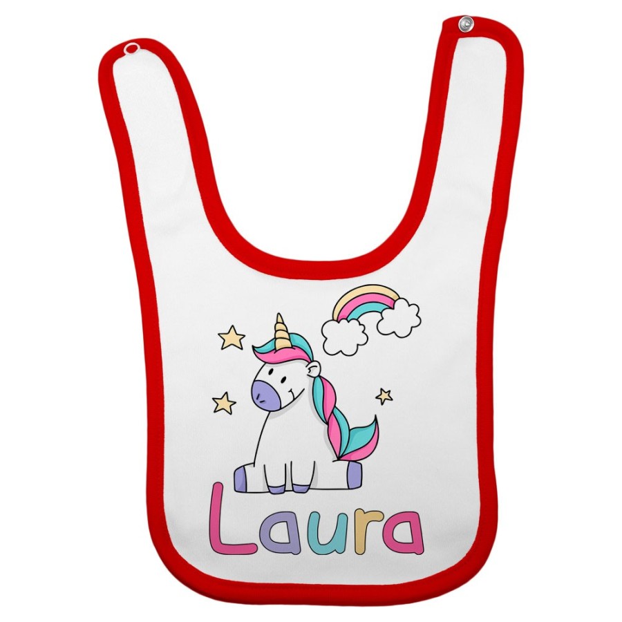 Bavaglino neonato personalizzato con nome unicorno con arcobaleno e stelle Unicorni